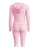 Ensemble décontracté rose pour femme : sweat à capuche zippé, haut court à manches longues coupe ajustée et leggings taille haute – Tenue deux pièces pour le quotidien et les activités sportives