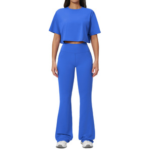 Conjunto Deportivo Premium para Mujer, 2 Piezas, Yoga, Control de Abdomen, Pantalones Acampanados, Top Deportivo, Camiseta, Conjunto para Ejercicio - Product Image 4