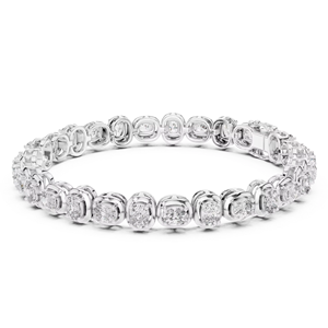 Pulsera de tenis chapada en rodio con diamantes cultivados en laboratorio de corte cojín y engaste de bisel en oro blanco de 14K - Product Image 1