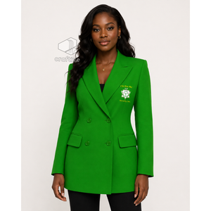 Blazer croisé vert brodé à revers pointus pour femme Chi Eta Phi Sorority – Veste de costume ajustée pour le bureau et les occasions formelles - Product Image 5