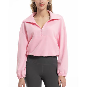 Sudadera con media cremallera y hombros caídos para mujer, estilo urbano holgado, con puños elásticos, estilo casual hip hop, corte suelto - Product Image 1