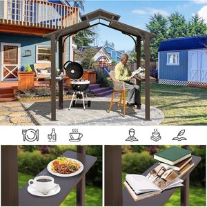 Gazebo per Barbecue con Tetto Rigido da 8,5 Piedi, Struttura in Acciaio Zincato a Doppio Tetto, Tettoia per Esterni e Pergola con Protezione Solare Permanente - Product Image 6
