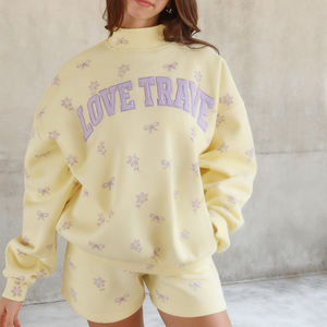 Sudadera con Capucha y Pantalones Cortos Personalizados para Mujer, Térmicos, Gruesos, 500 GSM 350 GSM, de Poliéster/Algodón, con Forro Polar, Bordados, Talla Grande - Product Image 4