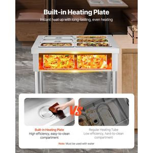 Scaldavivande Elettrico Commerciale a 6 Vasche 1500W, Tavolo Riscaldante Professionale per Buffet e Catering, Attrezzatura Sottopensile per Mantenimento Calore 6 X Vasche - Product Image 2