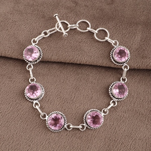 925 Sterling Silver Natural Morganite <b>Gemstones</b> <b>Bracelets</b> Tennis Style Round Faceted Cut With Bezel Settings Fashion <b>Bracelets</b> - Product Image 2