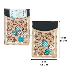 Премиальный кожаный картхолдер из винтажной кожи с турецким узором, с изображением игральных карт (пик, кубики), RFID-защитой, тонкий, для женщин - Product Image 2