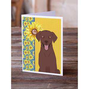 Summer Sunflowers & Chocolate Labrador Retriever Pack 8 Whimsical A7 Size 5x7 Blank Vetting Cards Enveloppes pour Notes Messages - Product Image 2