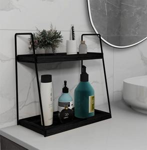 Étagère de rangement moderne noire à deux niveaux en acier inoxydable pour vaisselle et boissons, idéale pour salle de bain, salon, commode - Product Image 5