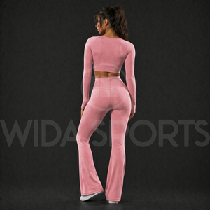 Ensemble de yoga pour femmes de haute qualité, pantalon évasé, leggings taille haute, haut à manches longues, respirant, extensible dans quatre directions, pour la salle de sport et l'entraînement - Product Image 2