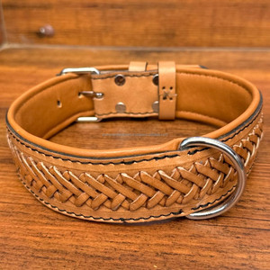 Vente en gros de colliers de chien en cuir tressé personnalisés fabriqués à la main de luxe colliers rembourrés en cuir véritable pour animaux de compagnie - Product Image 5