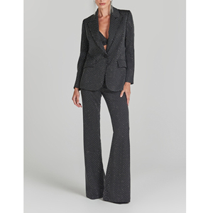 Ensemble tailleur 2 pièces pour femme avec blazer à revers crantés et pantalon évasé en crêpe élégant, coupe droite longueur pleine, collection Diamond Glow - Product Image 1