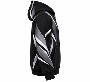 Sudadera Negra con Capucha y Cierre de Cremallera con Estampado Geométrico, Corte Regular, Ropa Deportiva para Hombre, Otoño - Product Image 4