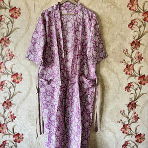 Robe kimono en coton imprimé au bloc, peignoir de demoiselle d'honneur - Product Image 1