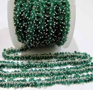 Emerald Rondelle Faceted Rosary Chain Size <b>Wire</b> Wrapped Grape Beaded Chain Sold Per Foot - Product Image 1