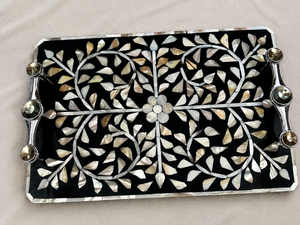 MOP Inlay Serving Storage Tray With Metal Handles High Gloss Finished <b>Coffee</b> <b>Table</b> Serving Breakfast Vanity Tray For Tabletop - Product Image 5