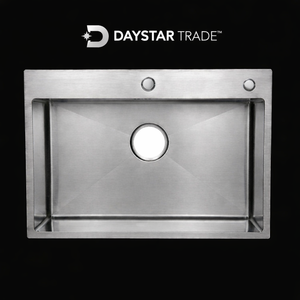 Évier de cuisine Daystar Trade moderne en acier inoxydable brossé argenté, 10 mm d'épaisseur, à cuve unique, à encastrer, quatre trous - Product Image 4