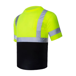 Men High Visibility Workwear T-Shirt Polyester <b>Reflective</b> Safety Stripes Short Sleeve Uniform <b>Top</b> - Product Image 6