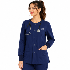 Blouse de travail unisexe décontractée à manches longues, cardigan tissé à simple boutonnage, col rond, vêtement de travail pour infirmières, veste respirante pour médecins - Product Image 4