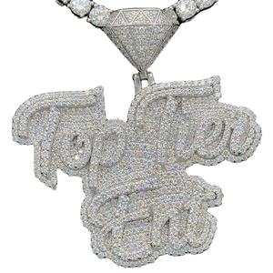 Colgante de letra Mossanite Plata de Ley 925, fianza de diamante VVS Iced Out, colgante de moissanita personalizado con letra grande de doble fila Hiphop - Product Image 1