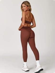 Wholesale Gym Sportswear Women Sets 3 Piece Yoga Jackets Training <b>Flared</b> <b>Leggings</b> Push Up Sports Bra Running Sports Wear Sets - Product Image 3