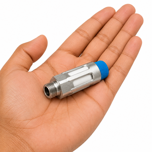 Filtre en acier inoxydable usiné CNC avec capuchon bleu, composant tourné - Product Image 3