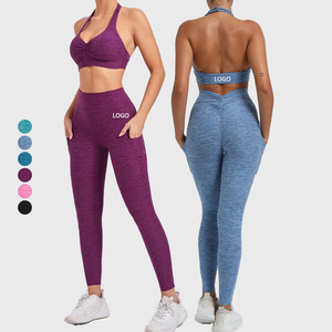 Women's Athletic 2-Piece Workout <b>Gym</b> Yoga Suit Solid Pattern Elastic Waist Tight-Fitting Sports <b>Set</b> Front Quick Dry Adults Swim - Product Image 2