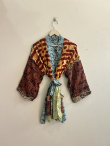 Indian Vintage Women Crepe Silk <b>Kimono</b> Robe Short Lounge Wear <b>Beach</b> Cover Up Gift For Her - Product Image 4