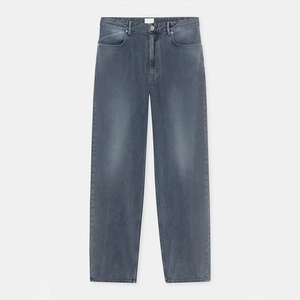 Custom Mens Straight Leg <b>Jeans</b> Washed Denim Pants Mid Rise Regular Fit Clean Vintage Fade for Casual <b>Work</b> Daily Wear - Product Image 1