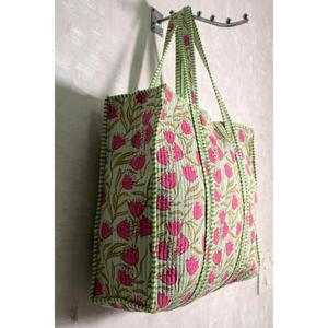 Bolso Tote Acolchado de Algodón con Estampado Floral, Bolso de Hombro con Cremallera, Bolso de Mano para Mujer, Bolso de Compras Estilo Boho Hecho a Mano - Product Image 2