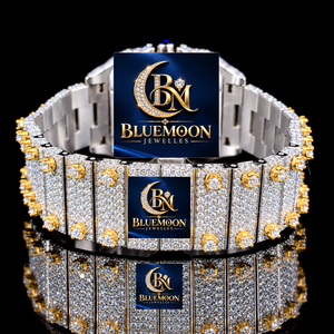 Reloj Cuadrado Blue Moon para Hombre, Estilo Hip Hop, con Incrustaciones de Diamantes, Esfera Romana Analógica, Tono Dorado, Mecánico, de Alta Calidad, con Alarma, Moissanita VVS - Product Image 2