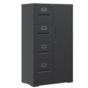 Armoire de classement verticale en métal avec serrure, casier à dossiers en acier avec 4 tiroirs et 1 porte pour l'école, le salon, la chambre - Product Image 1