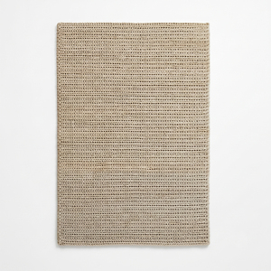 Tapis tressé épais beige naturel, tissé à la main texturé, motif floral botanique surdimensionné, antidérapant, écologique, à poils moyens - Product Image 2