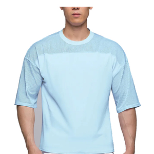เสื้อยืดผ้าเจอร์ซีย์ตาข่ายสีดำและผ้าอินเตอร์ล็อค ดีไซน์หนา ออกแบบตามสั่ง OEM  แบบซับลิเมชั่น ไหล่ตก สำหรับผู้ชาย - Product Image 5