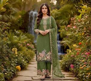 Conjunto Premium de Kurti, Palazzo y Dupatta Bordados para Mujer, para Bodas y Fiestas - Product Image 1