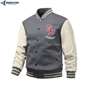 Men's Varsity Jacket Black Cream Sleeve Letter Embroidery Preppy Style Autumn Wear Polyester Cotton Material - Product Image 4