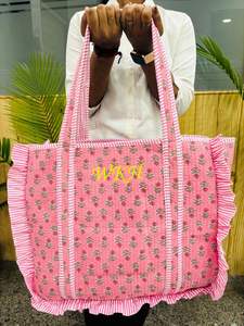 High Quality Cotton Frill-Embroidery Tote Bag Shoulder Bags Quilted Bag For Women Bag Carry Bag Handmade Totes - Product Image 5