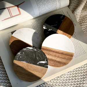 Premium Marble IWood Coaster Set Handmade Round Beverage Coasters for Restaurant Cafe Hotel <b>Table</b> Decoration - Product Image 4