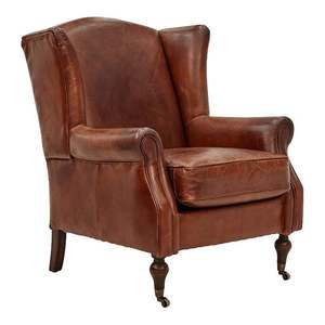 Brown Genuine Leather Traditional Chesterfield Lounge <b>Wing</b> <b>Chair</b> with Tufted Back Rolled <b>Arms</b> Solid Wood Legs for Living Room - Product Image 6