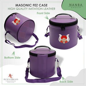 Estuche Gruto Fez bordado a máquina, imitación de cuero |   Estuche para Guardar Gorras/Sombreros, Color Morado |   Estuches para gorras de masónicos con cierre de cremallera personalizables - Product Image 6