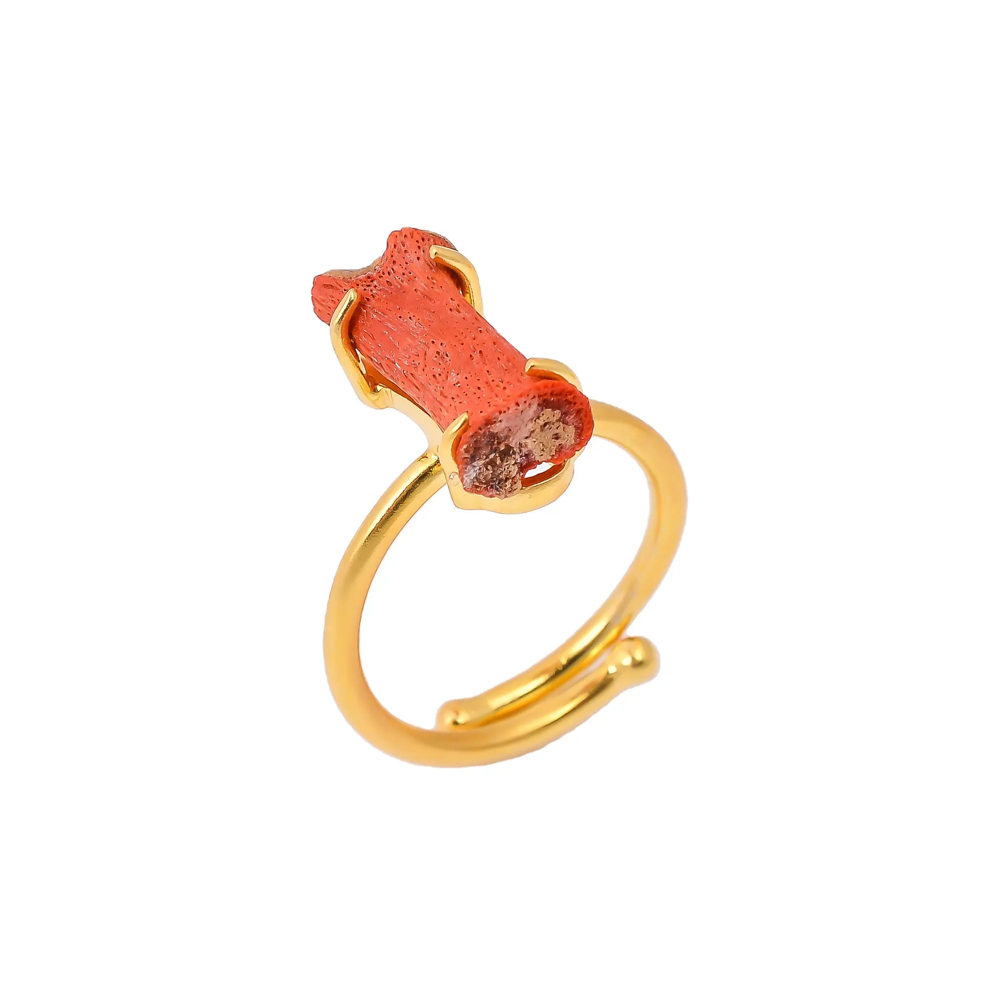 Vergoldeter antiker Ring Natur korallen Edelstein Schmuck aus massivem 925er Sterling silber hand gefertigte Ringe für Mädchen und Frauen