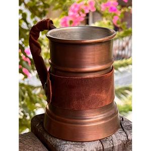 Taza de cerveza de jengibre de cobre antiguo con asa de cuero, ecológica, aislada, apta para lavavajillas, con logo personalizado, estilo rústico/campestre - Product Image 2