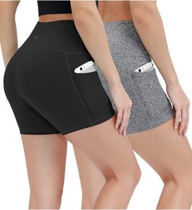 Index Apparel High Waist Solid Color Sporty Yoga <b>Shorts</b> With Pockets Knitted Spandex Polyester Breathable <b>Compression</b> Fit - Product Image 4