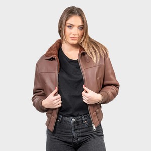 Veste bomber en cuir véritable avec col en peau de mouton, style aviateur - Product Image 5