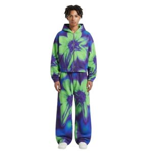 Ensembles de survêtements à capuche unisexe en tissu éponge respirant, coupe ample et oversize, pour jeunes, style athleisure, avec motif éclat de couleurs prismatiques - Product Image 1