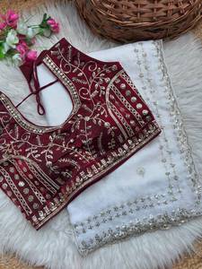 Designer Embroidered <b>Saree</b> Readymade Fancy Party Wear Silk Heavy Thread Sequins Work Ethnic Wear Women Modern Winter Summer - Product Image 4