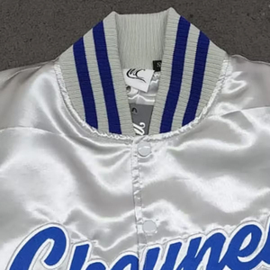 Hot Selling Men's University Varsity <b>Jacket</b> Men's <b>Silver</b> Blue Embroidered Letterman Bomber Zipper Front Preppy Style Autumn Wear - Product Image 3