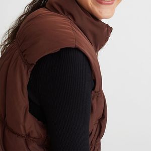 Women's Burgundy <b>Quilted</b> Jacket Stand Collar Full Sleeve Solid Color Autumn Wear Short Length Button Closure - Product Image 6