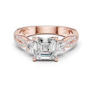 แหวนทองคำโรสโกลด์ 14K สุดหรู ประดับเพชรทรง Asscher สวยงาม ดีไซน์เกลียว ฝังเพชรแบบ Paved Setting พร้อมใบรับรอง GRA - Product Image 1