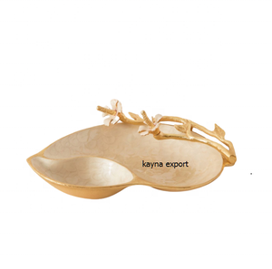 หัตถกรรมโลหะหล่อเคลือบชามจานสลัดสําเร็จรูปพร้อมสาขาโลหะสีทองแฟนซีตกแต่งเสิร์ฟกลางชามโลหะ - Product Image 3