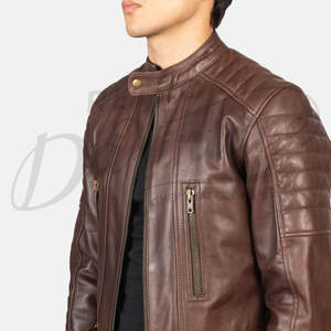 Chaqueta de Cuero Genuino para Hombre, Estilo Clásico, Color Marrón Oscuro, con Mangas Acolchadas, Estilo Motero, Corte Ajustado, Abrigo de Invierno - Product Image 2